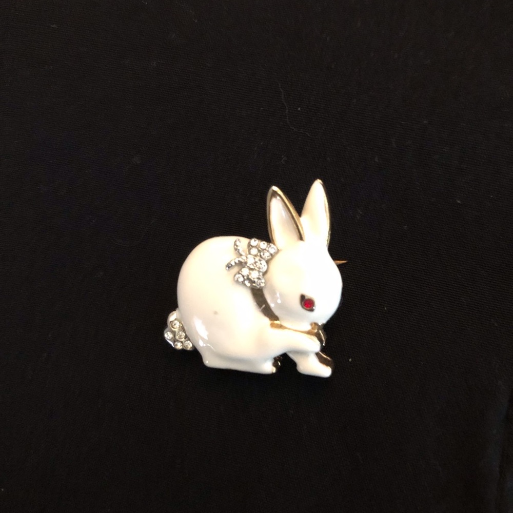 White Rabbit Brooch with Rhinestones